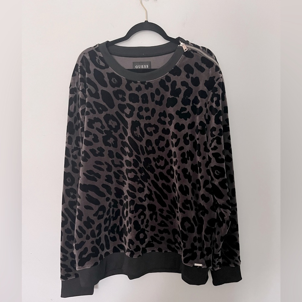 GUESS Velour Leopard Print Sweater